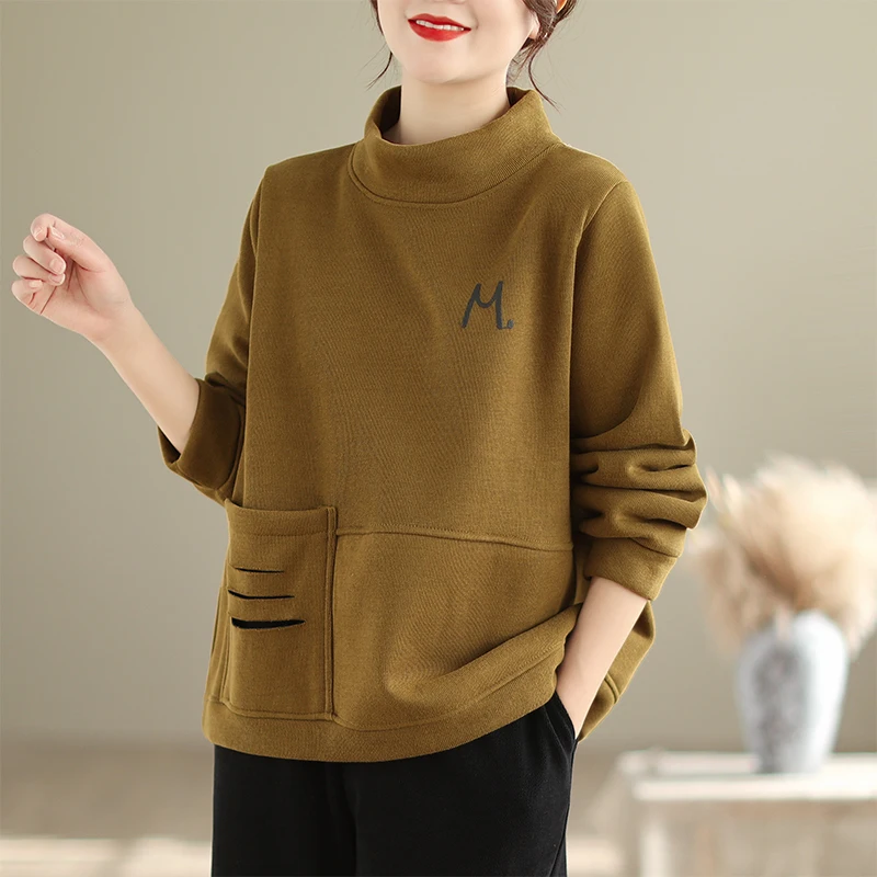 Bluza z kapturem plus size z podszewką, damska, zimowa, luźna, artystyczna, z dziurami, duża, kolorowa, z haftem, bazowa, top irt