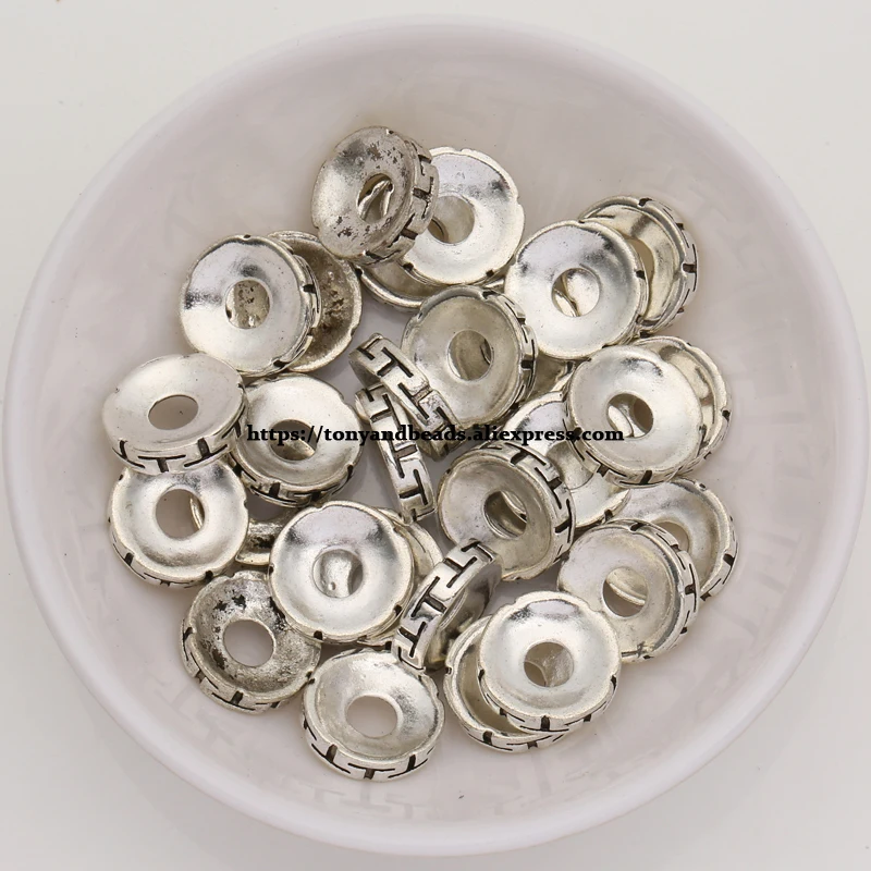(50Pcs / Lot !) Zinc Alloy Tibetan Silver European Charm Connector Crimp End Beads Size 12mm HA8610B