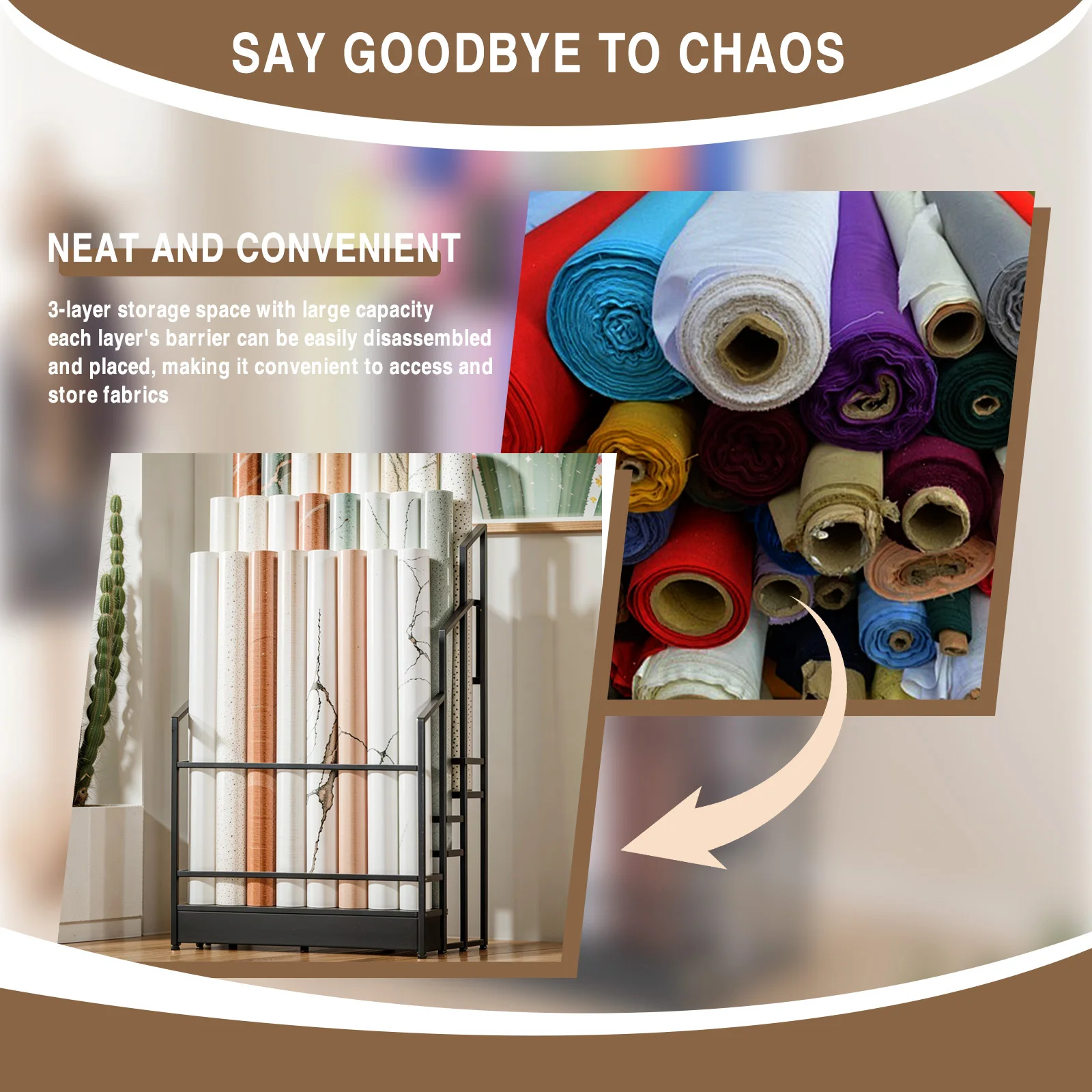 

Металлическая 3-ярусная стойка для хранения рулонов винила, держатель для рулонов, органайзер для хранения и организации рулонов винила, для рулонов ткани, скатертей, ПВХ-пленки