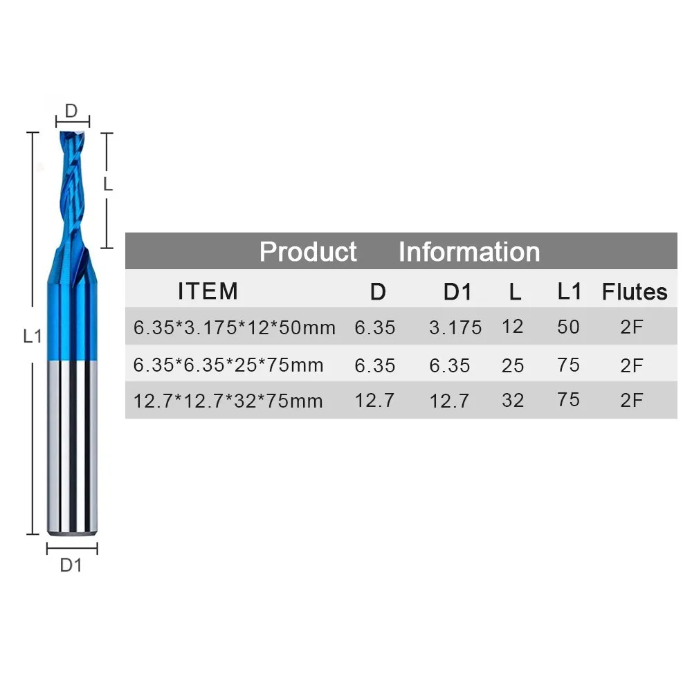 End Mill 2 Flute Sprial Milling Cutter 1/2 1/4 Shank Carbide Up Cut CNC Router Bit Milling Tools