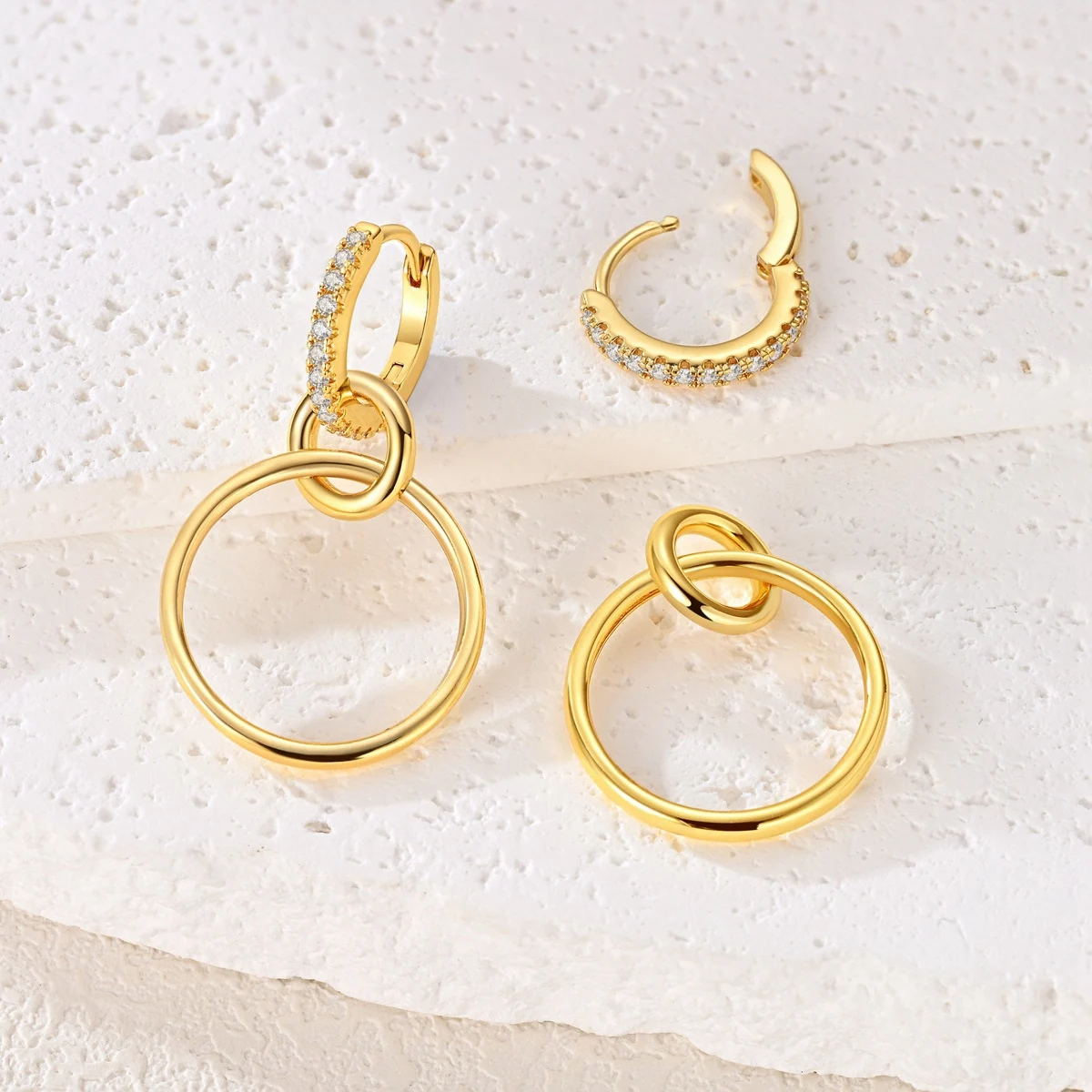 

925 Sterling Silver Earring Gold Color Three Circular Ring Hoop Earring For Women Party Engagement Fine Jewelry
