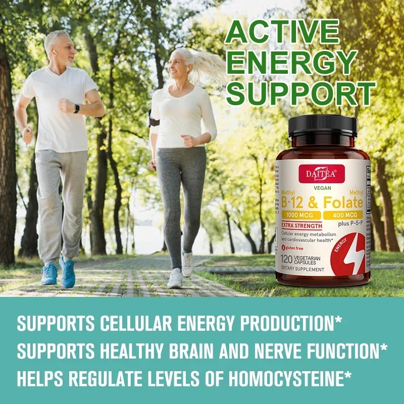 B-12&Folic Acid Supplement |High Potency Dual Action Provides Energy and Cognitive Support,Active Folic Acid - Easily Absorbed