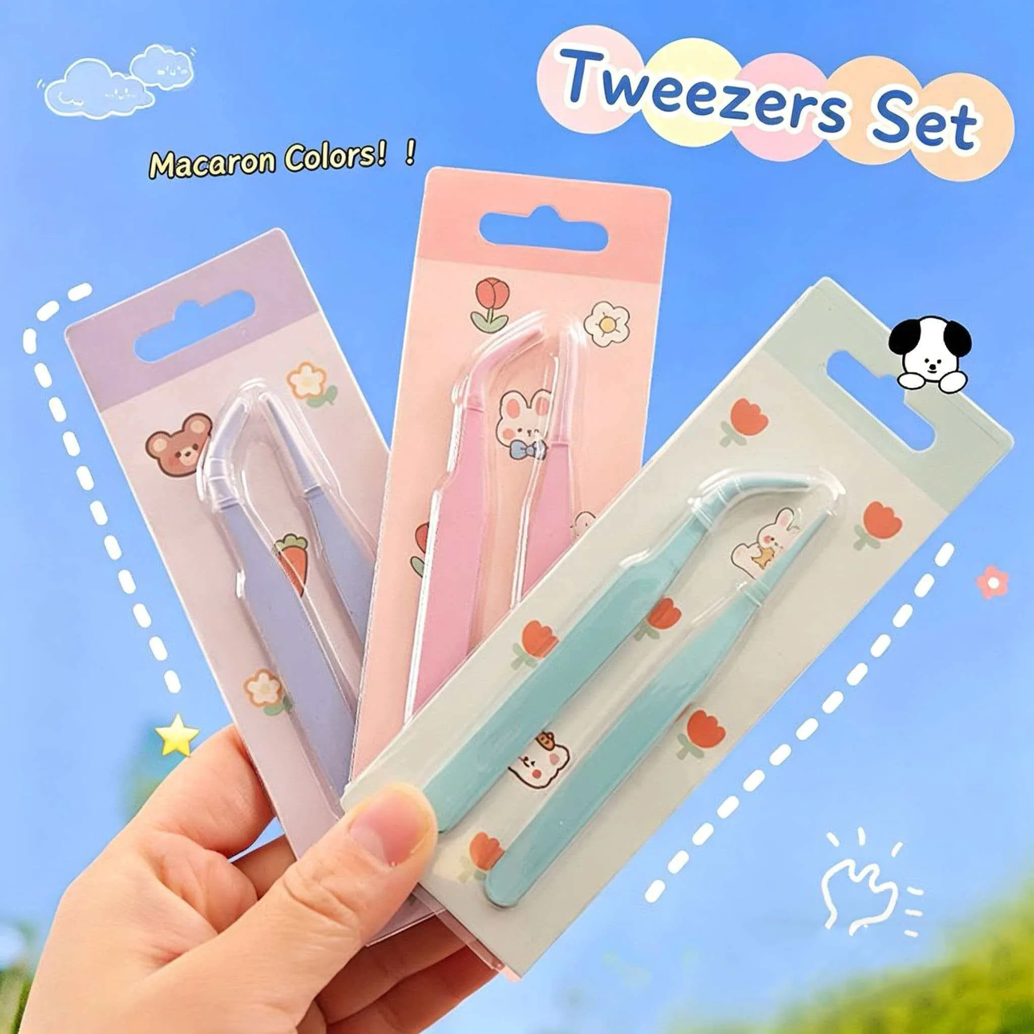 2-Piece Macaron-Colored Stainless Steel Tweezers Set for Scrapbooking, Puzzle Stickers & DIY Craft Stationery