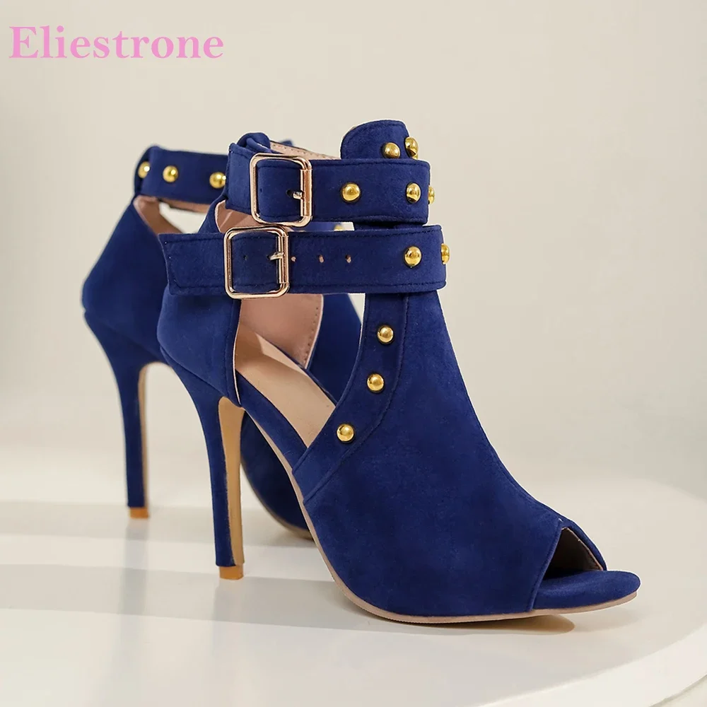 Brand New Comfortable Blue Black Women Sandals Fashion 4 inch High Thin Heels Lady Party Shoes Plus Big Size 10 43