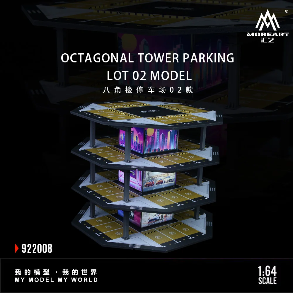 

MoreArt 1:64 the Octagonal Tower Parking Assembly Scene Model 02, Parking Lot Diorama For Display&Collection&Gift