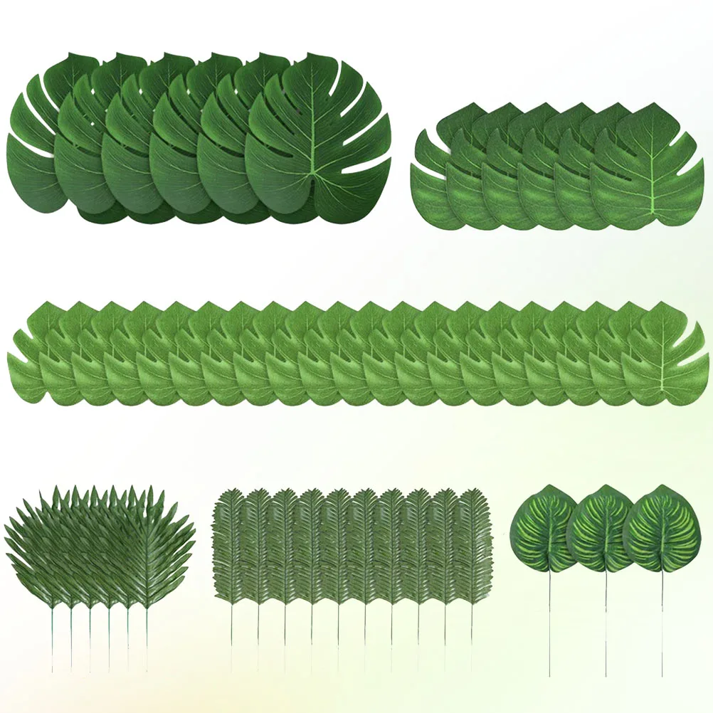 

90pcs Artificial Tropical Turtle Back Leaves Decoration Set for Home Office Cafe Faux Plants Simulation Monstera Fake Greenery