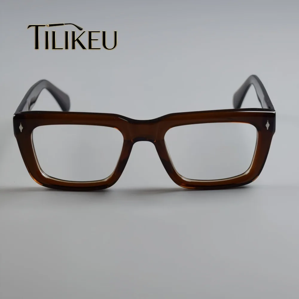 TiLikeU New Thick Acetate Full Rim Square Glasses Frame Unisex Vintage Wide Frame Anti Blue Light Prescription Acetate Eyewear