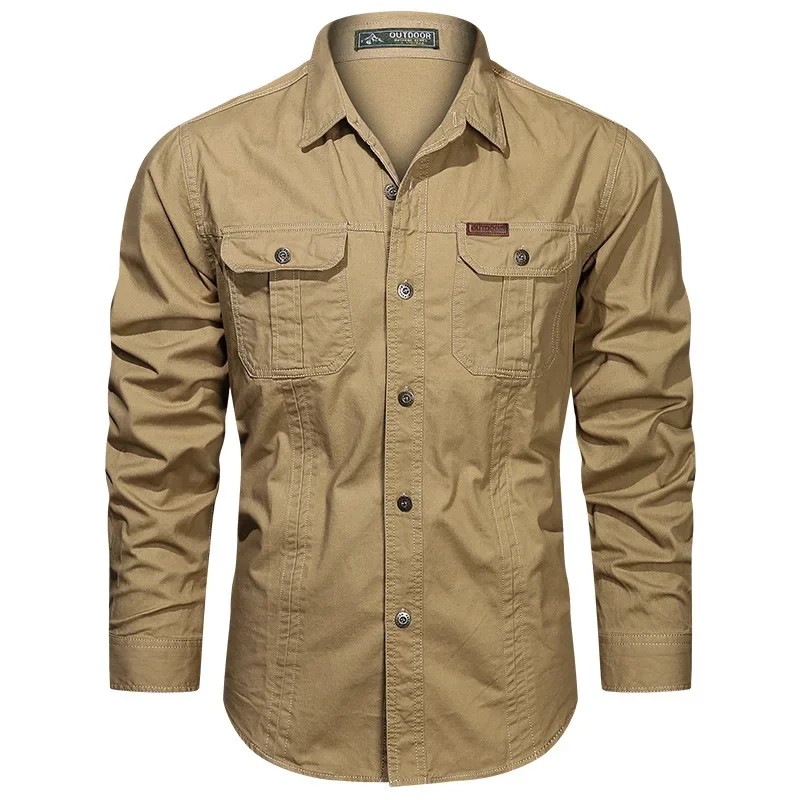 Men\'s Outdoor Shirt Military Casual Multi-pocket Long-sleeved Cotton T-shirt High-quality Business Casual Shirt Oversized 5XL
