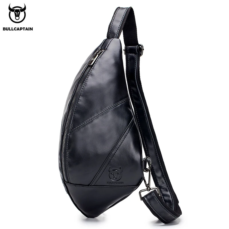 

BULLCAPTAIN leather men's chest bag first layer cowhide multi-function sports trend shoulder messenger triangle chest bag