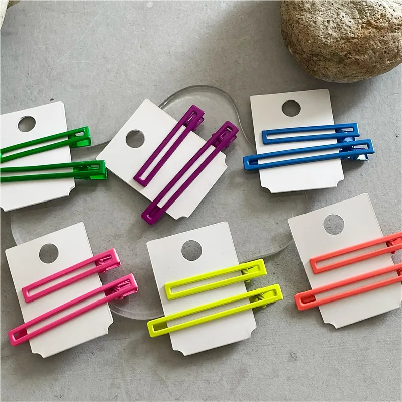 Fashion Neon Color Alloy Hair Clip Hollow Out Rectangle Barrette Solid Bright Color Hairpin Korean Side Hair Clip For Women Girl