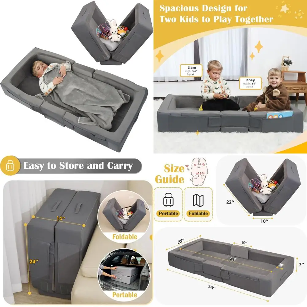 سرير سفر للأطفال من ENITYA - سرير محمول قابل للطي من الإسفنج الناعم للأطفال بعمر 18 شهرًا - 4 سنوات، بدون تجميع، غطاء قابل للغسل، أمان مدمج