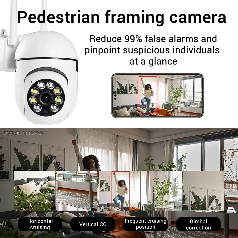 5MP HD PTZ Camera Wifi Wireless 4X Zoom Intelligent Color Night Vision Security Surveillance Humanoid Tracking No Ad APP Alarm