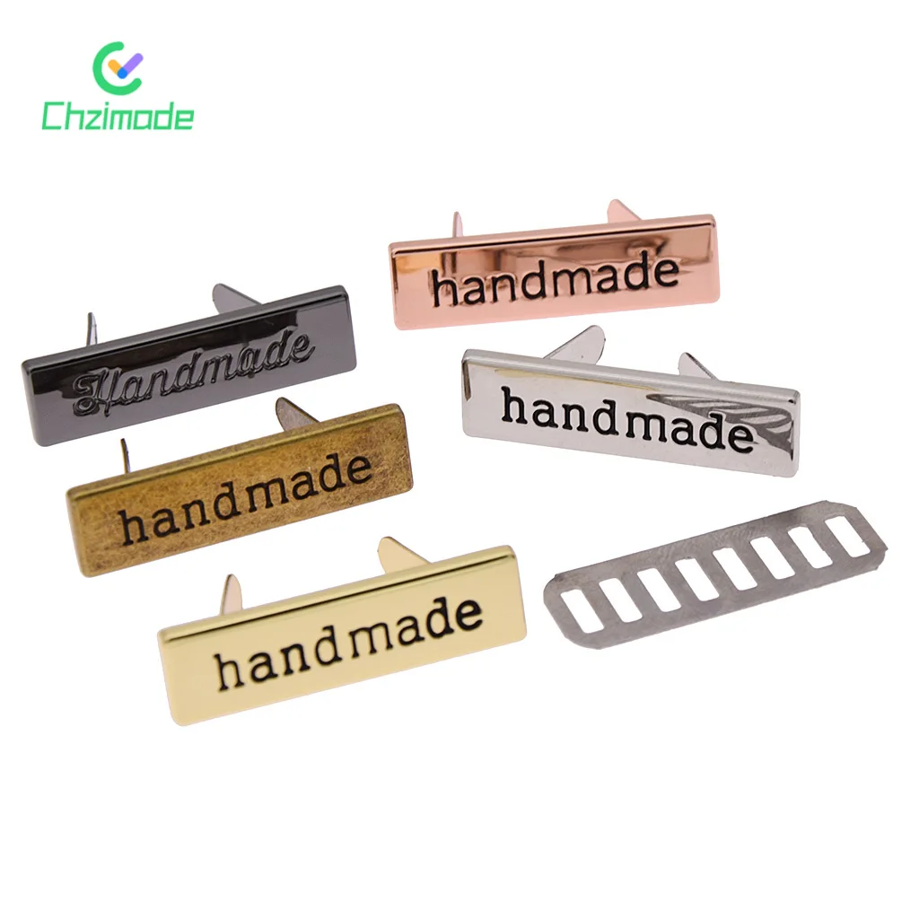 Chzimade 10Pcs Hand Made Metal Labels Tags Handmade Garment Labels for Clothes Jeans Shoes Bags DIY Letter Sewing Crafts