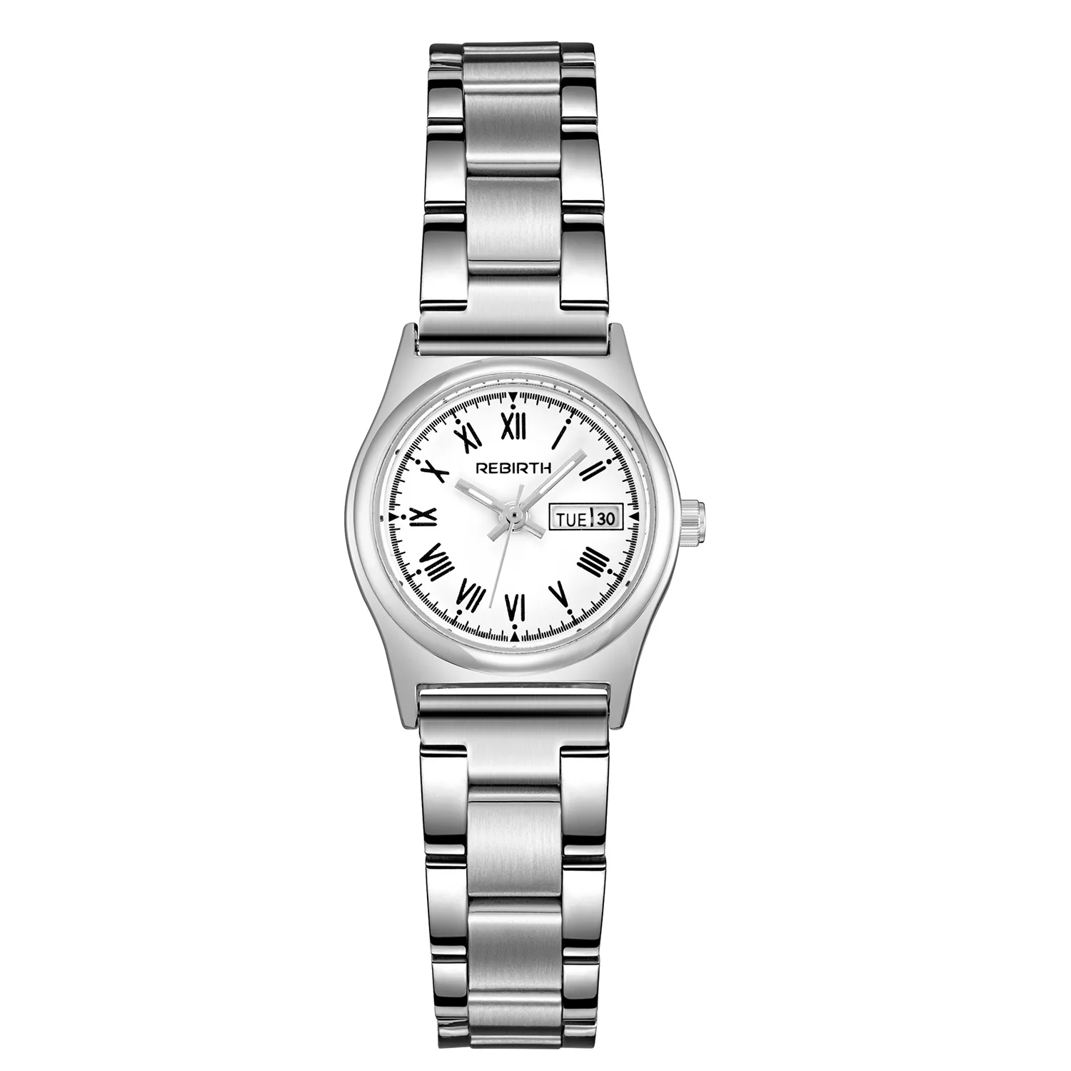 ساعة بسوار فولاذية بسيطة للنساء ، علامة تجارية ولادة جديدة ، أزياء شخصية ، تاريخ اليوم ، ساعة نسائية