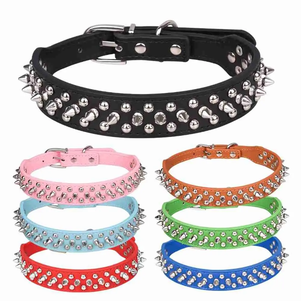 Anti-Bite Spiked Studded Pet Dog Collar PU Leather For Dogs Sport Padded Bulldog Pug Puppy Big Dog Collars Pets Supplies