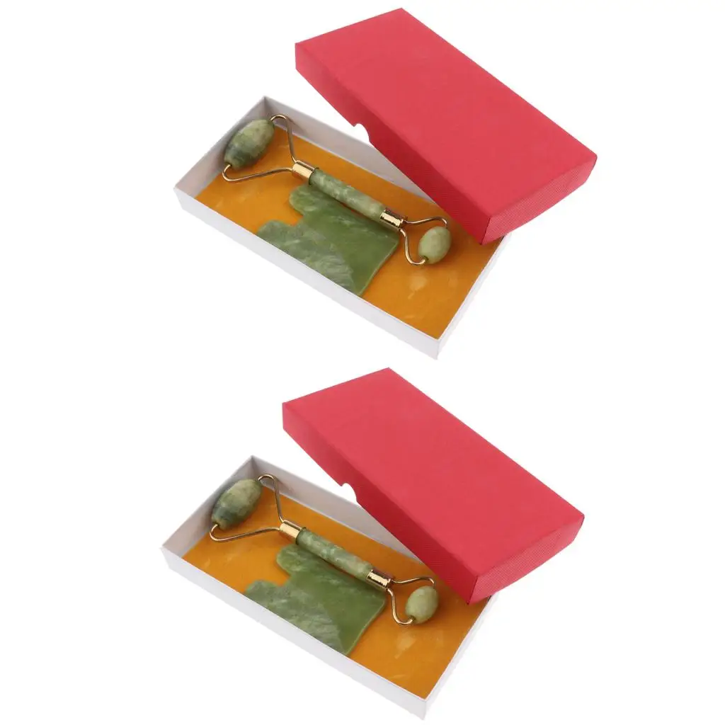 

Набор для массажа лица и шеи из натурального нефрита: роллер и скребок Гуаша для похудения лица и шеи