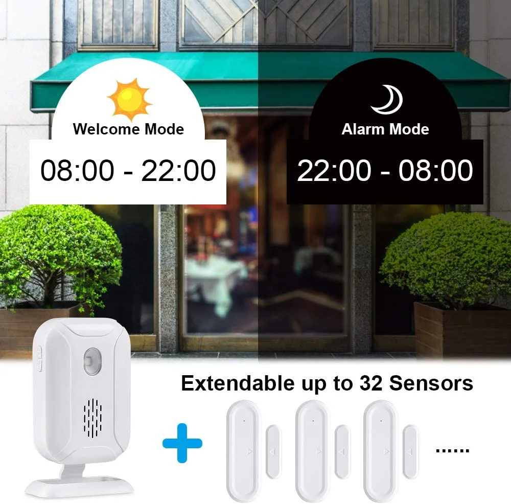 Elecpow Wireless Door Open Chime 36 Ringtones ‎4 Volume Levels Shop Store Welcome Chime LED Flashing Light Door Window Alarm