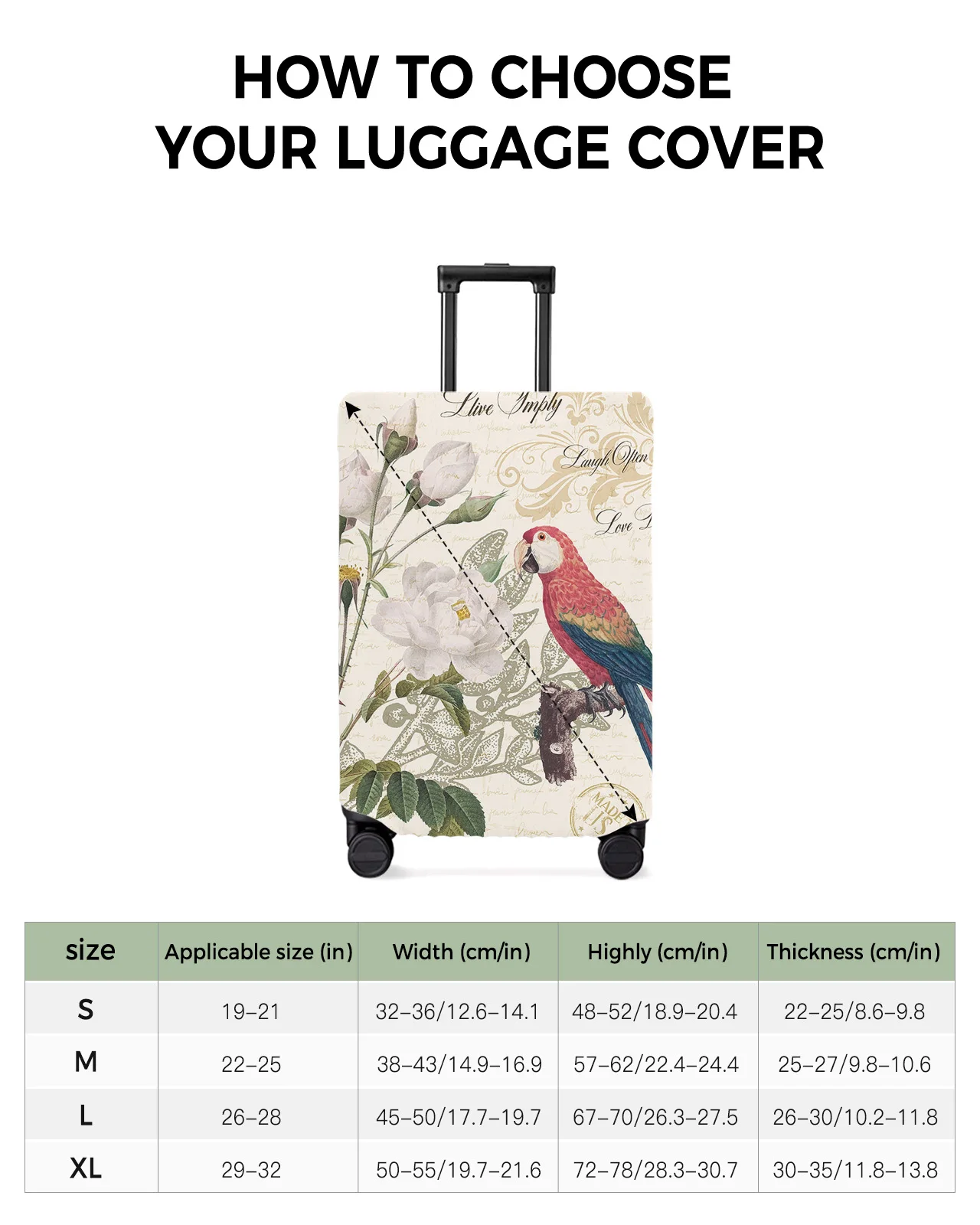 Parrot Bird Rose Flower Retro Travel Luggage Cover Elastic Baggage Cover Suitcase Case Dust Cover Travel Accessories