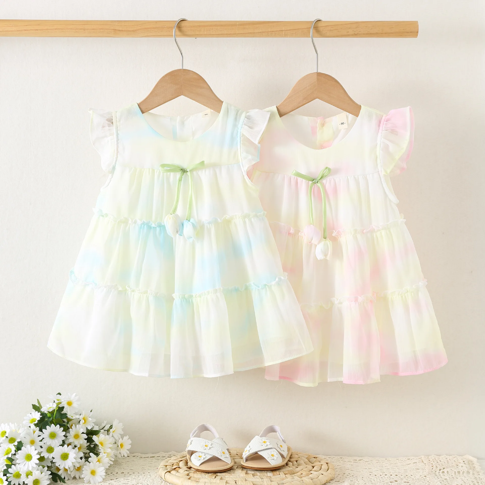 Newborn Girl Dress summer Layered Princess Dress 1 2 3 4years old baby Flower Bow Tutu Dress for Baby Girl birthday party dance