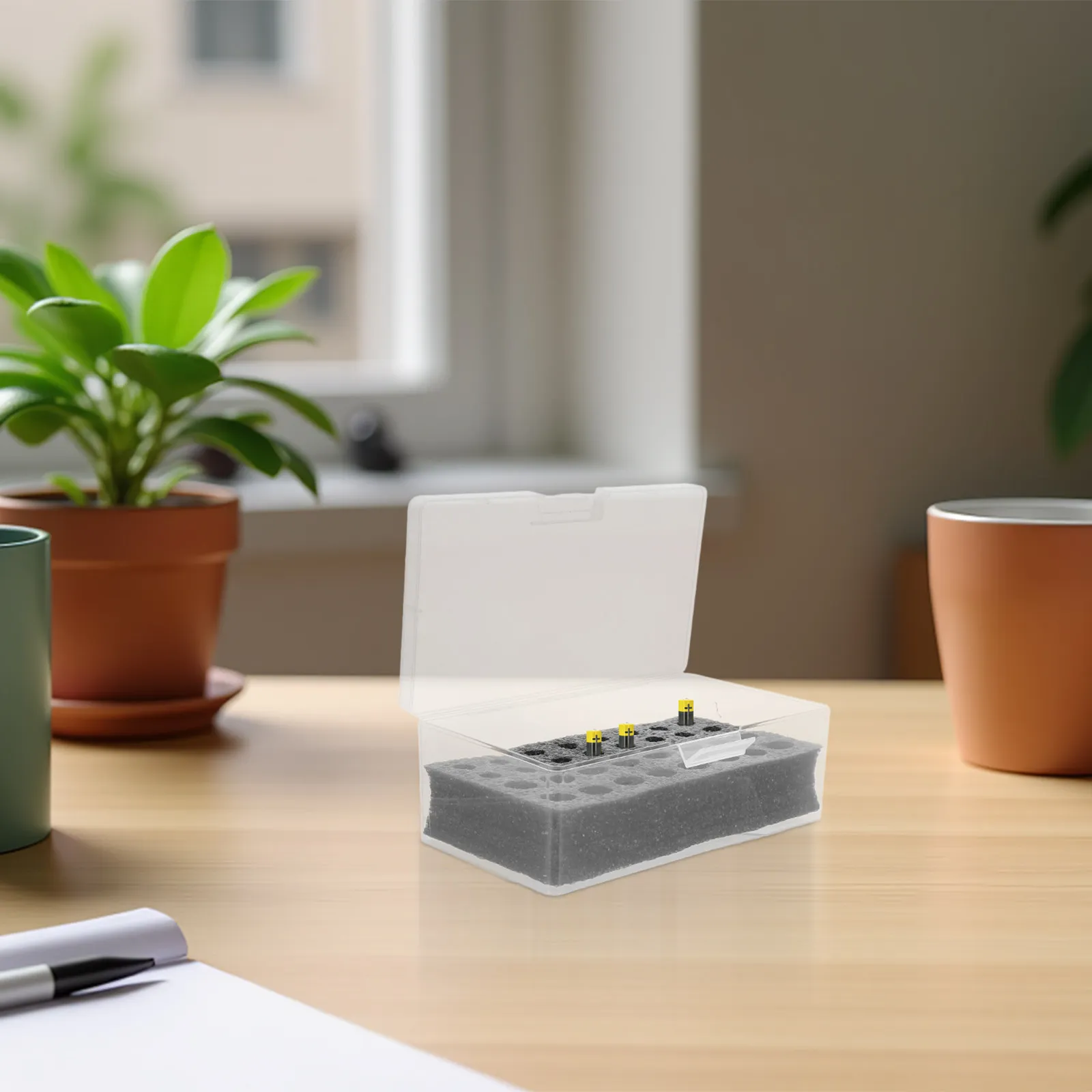 16 Aa 16 Aaa Battery Organizer Storage Box Clear Lid Dustproof Foam Slot Plastic Container for Home Office Travel Small
