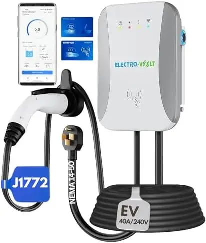 

10KW Level 2 EV Charger, 40Amp 240V, NEMA 14-50, 18ft Cable, Smart App, IP65 Outdoor/Indoor