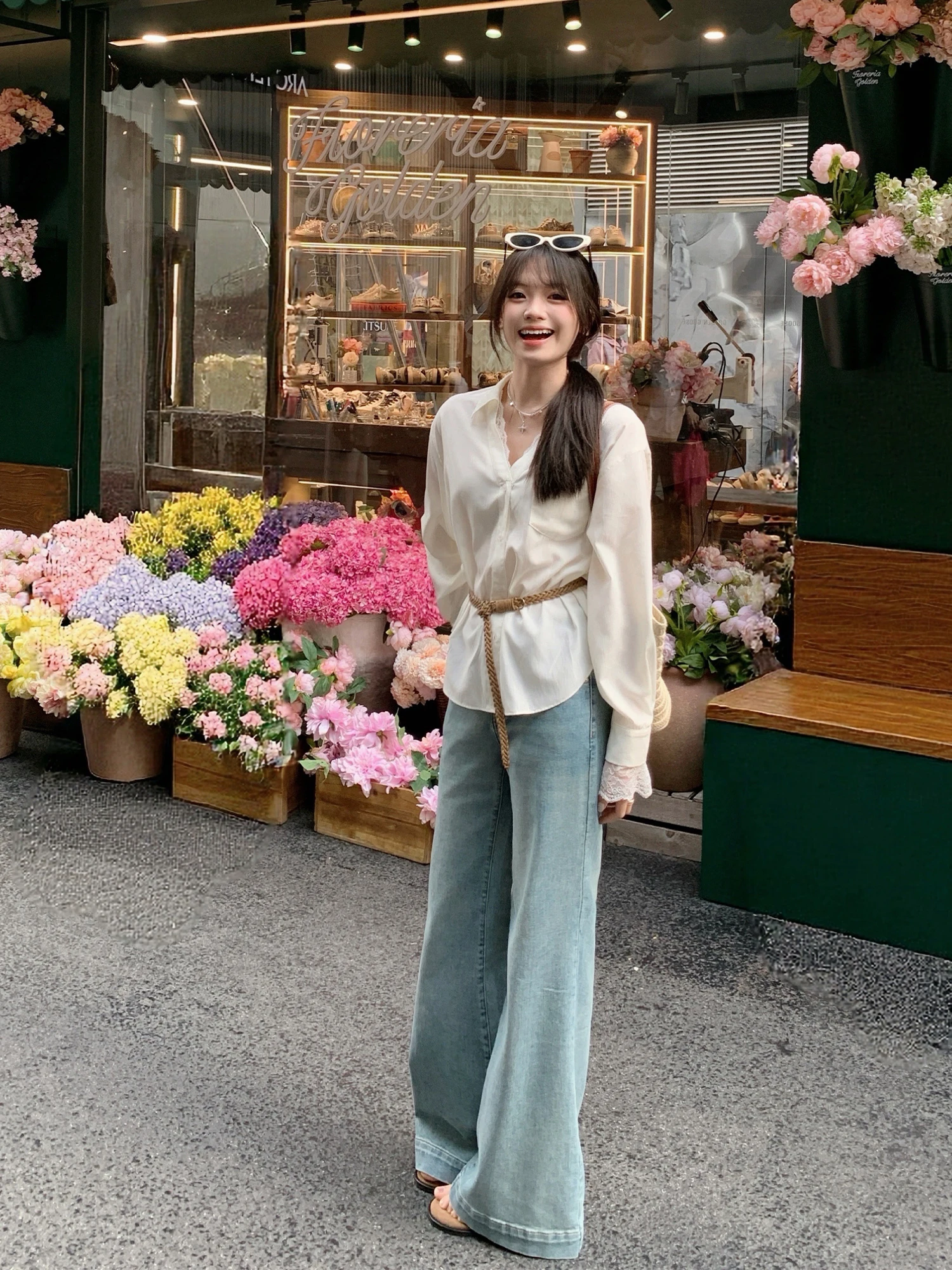 

Spring New Sle Women's Pink Long Sve irt Casual Loose Fit White Polyester Fiber irt Unique Beautiful Top