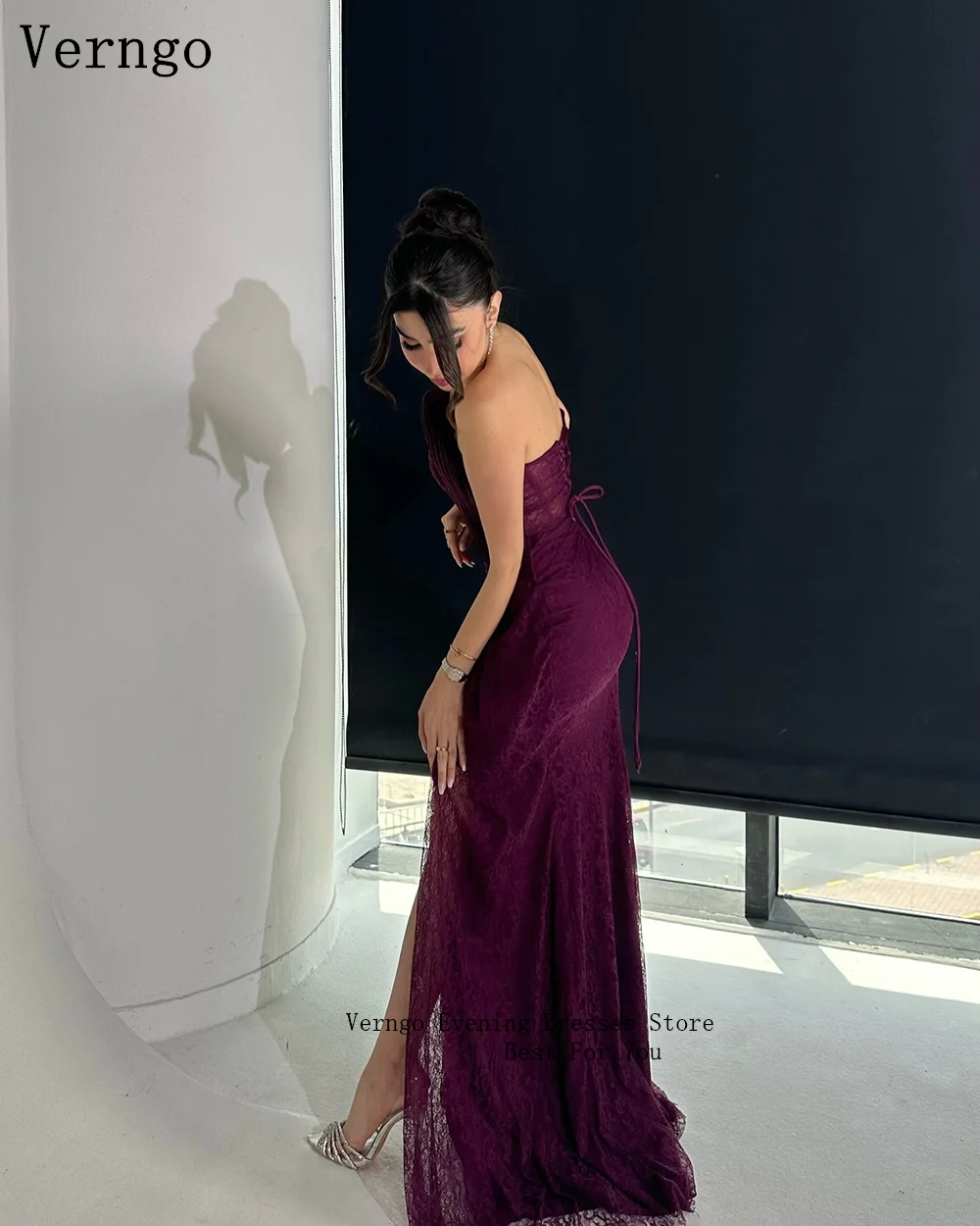 Verngo Lace Party Dresses Strapless Prom Dress  Black Girl Mermaid Slit Formal Dress فساتين عيد نسائيهcustomized image 3