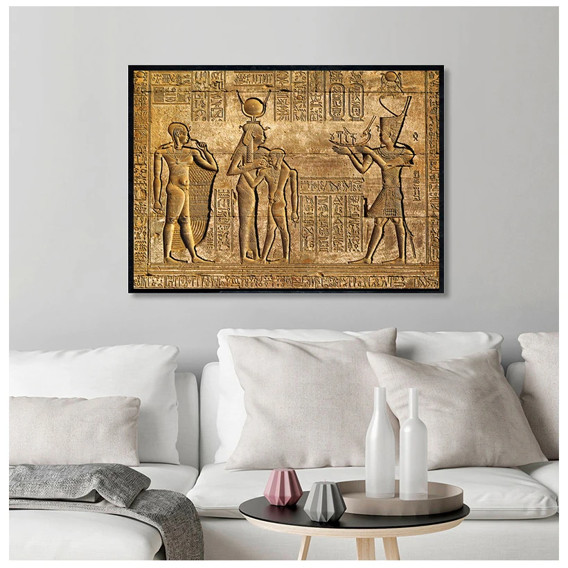 Egyptian Hieroglyphs Fresco Canvas Painting Queen Hatshepsut Temple Stone Carving Pharaoh Ancient Egypt Wall Mural Poster Print