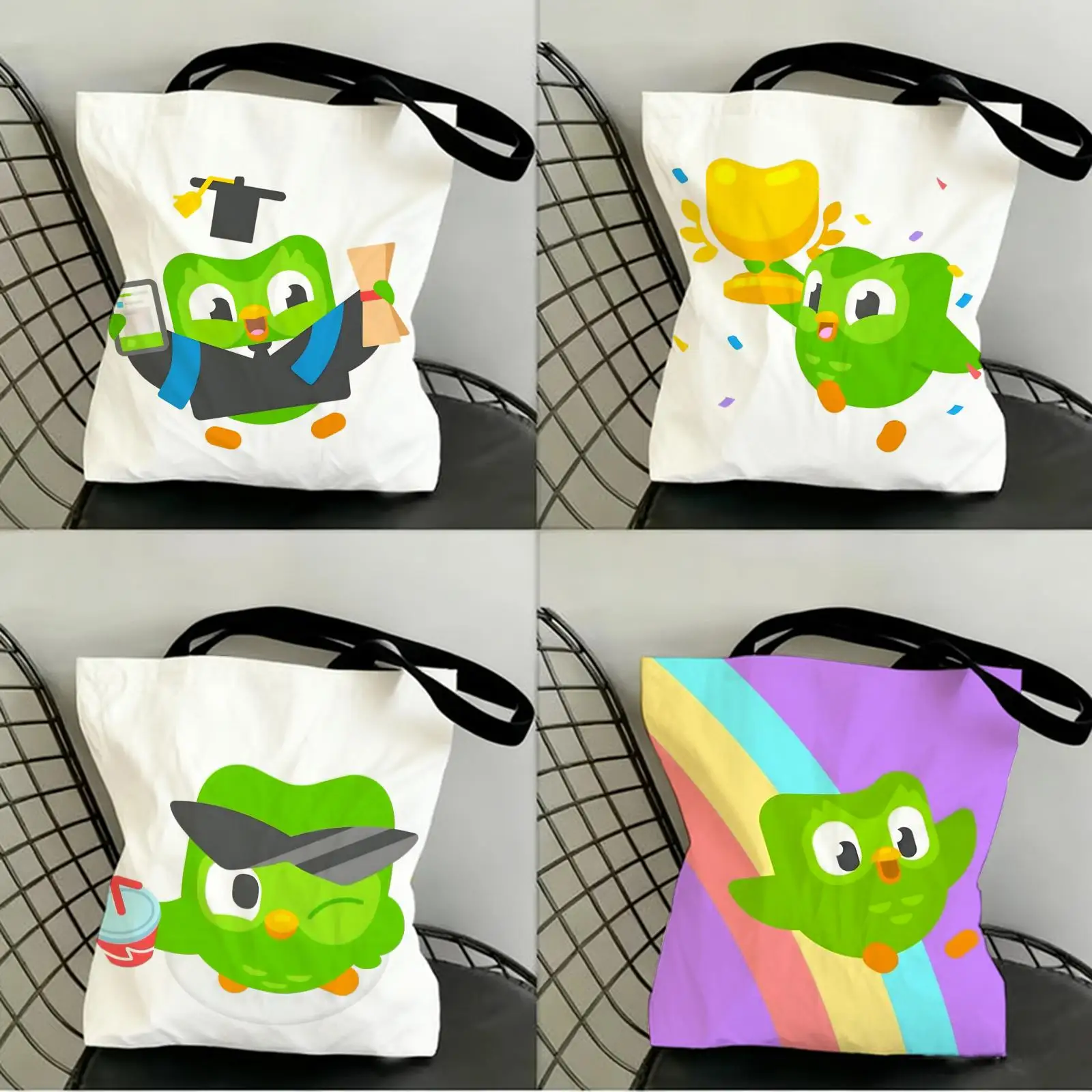 

Cute D-Duolingos Storage Bags Canvas Double-Sided Print Shopping Bag Large Capacity Aesthetic Reusable Tote Bag