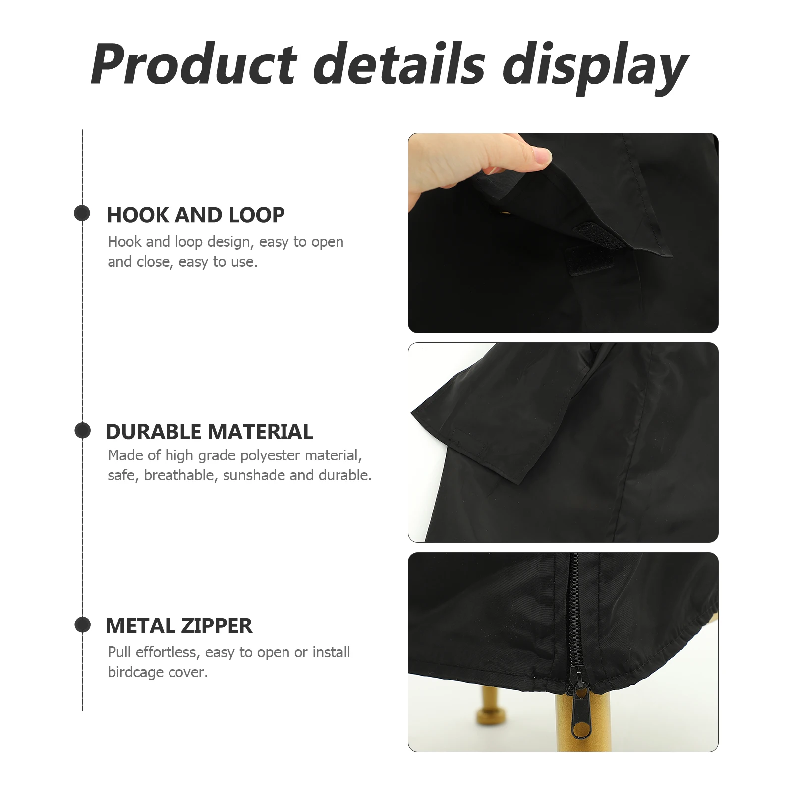 

Black Bird Cage Cover Heavy Duty Breathable Fabric Dust Protection Sun Shade Wind Rain Resistant for Parrot Cage Cover