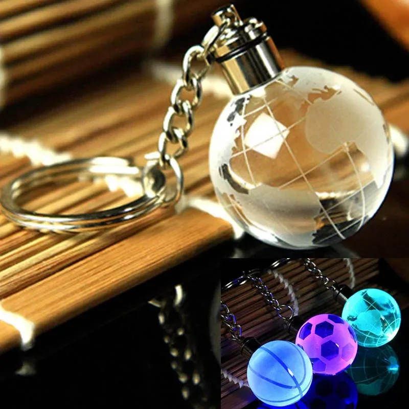 30mm Glow Crystal Tellurium Key Chain Toys Football Basketball Pendant Key chain Key ring  Party Birthday Gift  Festival