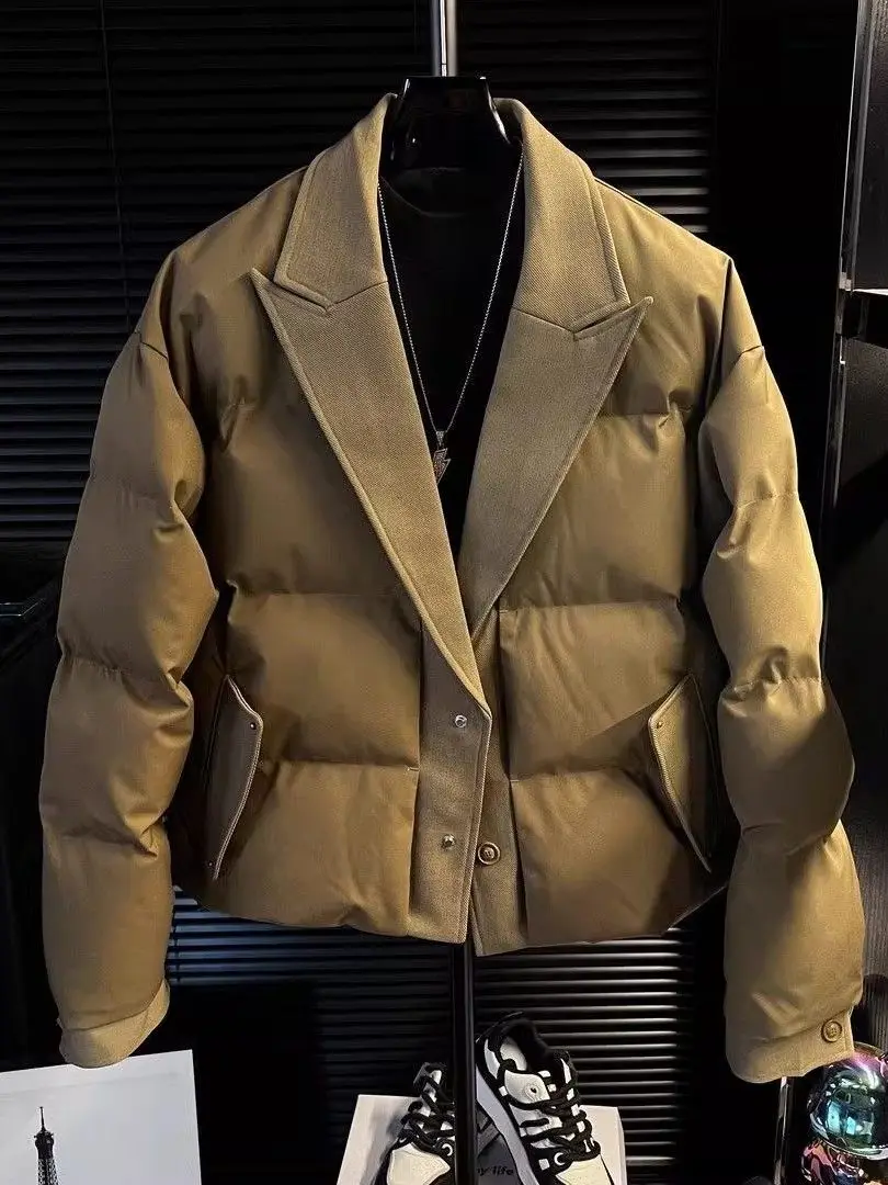 Winter New Style Men's Thickened Cotton Jacket Casual Fashionable Leisure Match All-Season Suit Collar Splicing Design Coat