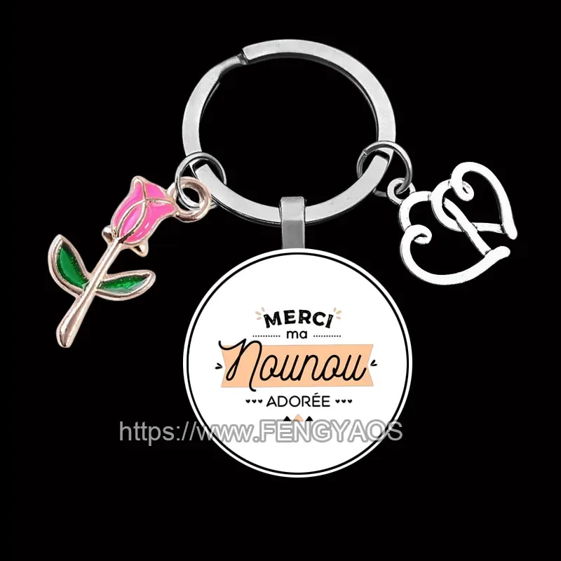 French Merci Nounou Keychains Thanksgiving Gifts for Nanny Keychain Best Gift for Nounou