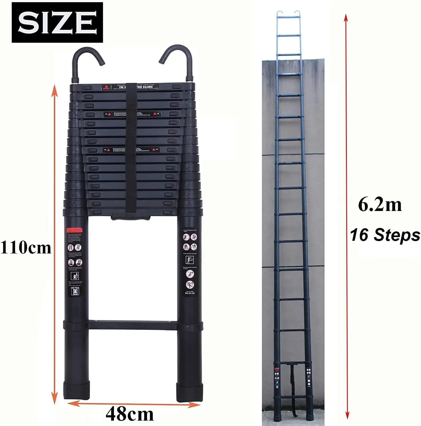 (20.3FT) Telescopic Ladder Foldable Aluminum Telescoping Extension Ladder with Detachable Hook, Safe & Compact 330lb Load C