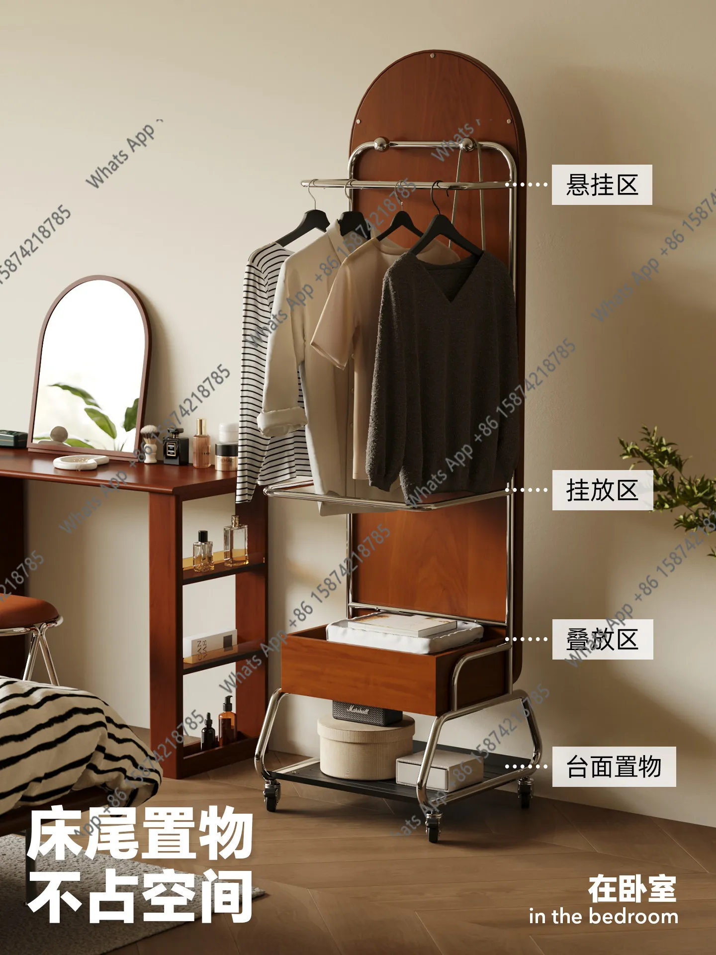 Mirror hat rack medieval solid wood coat rack floor-to-ceiling full-length mirror integrated hanging clothes multi-functional