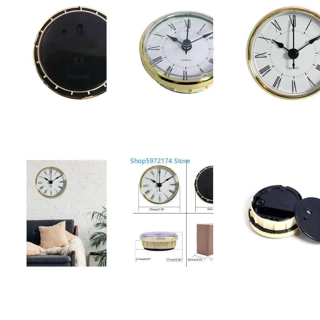 Y3NB Wall Clock Round Fit-up Insert Battery Operated Modern Roman Numeral for Kitchen Home Office 2.76Inch/ 70mm