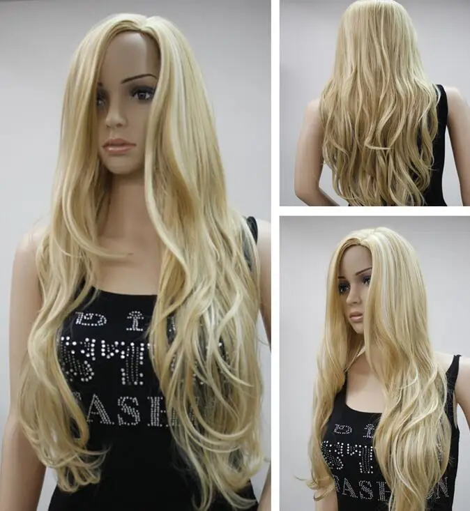 Women Wig Long Natural Curly Golden Wig Headband Synthetic Wigs Halloween Wig