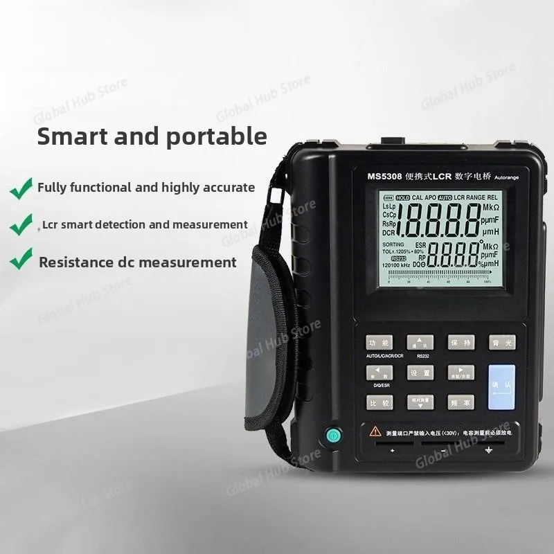 

MS5308 Handheld Digital Auto Range LCR Meter 100KHz RS232 Dual LCD Display