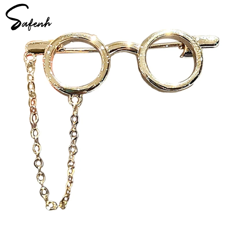 Fashion Creative Glasses Frame Metal Brooches Sunglasses Tassel Chain Lapel Pin Cartoon Backpack Clothes Badges Corsage Jewelry