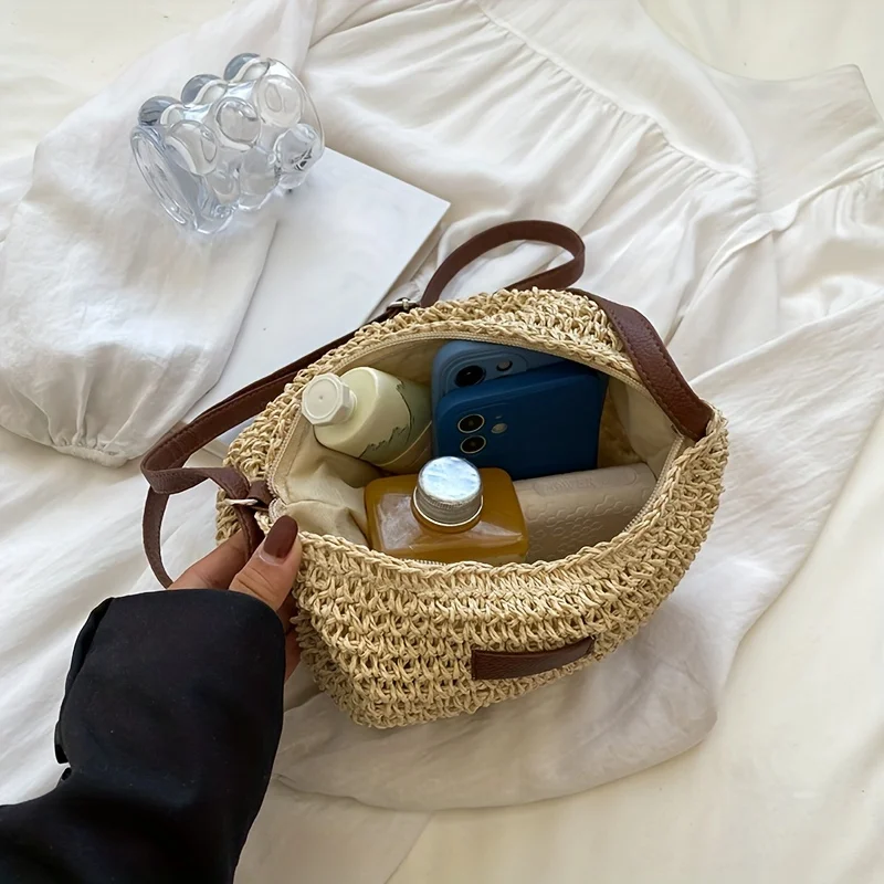 Summer Rattan Crossbody Bags Women Saddle Straw Woven Shoulder Bag Handmade Knitted Lady Small Handbags - Image 4