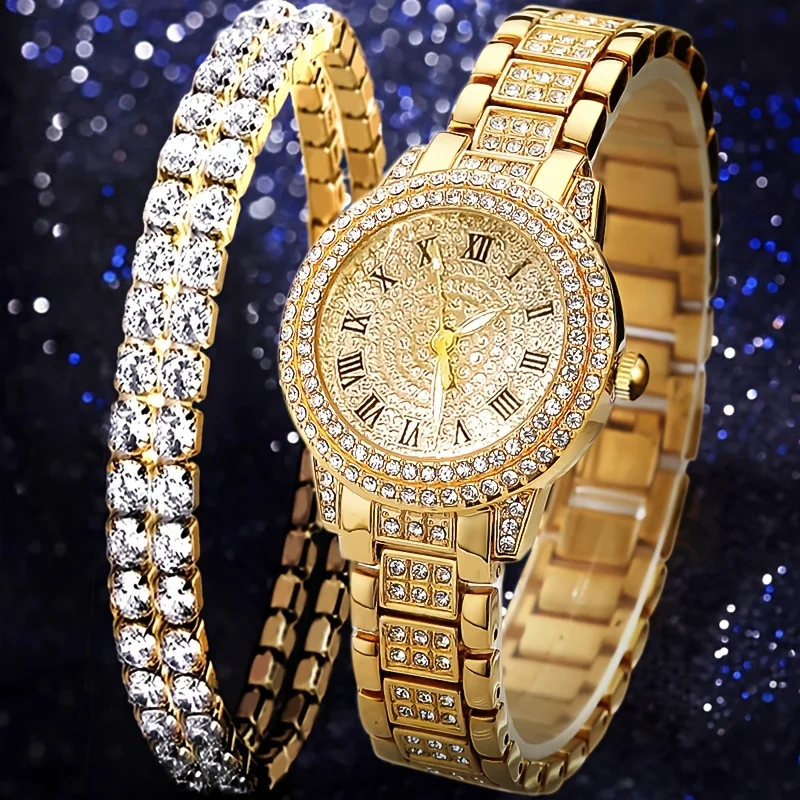 2Pcs Women's Watch Fashion Business Quartz Watch and Bracelet Set - Business Casual Style Suitable for Women's Birthday/Holiday Gifts, Back-To-School Season, Parties, Graduation, Travel, Women's Parties, Valentine's Da