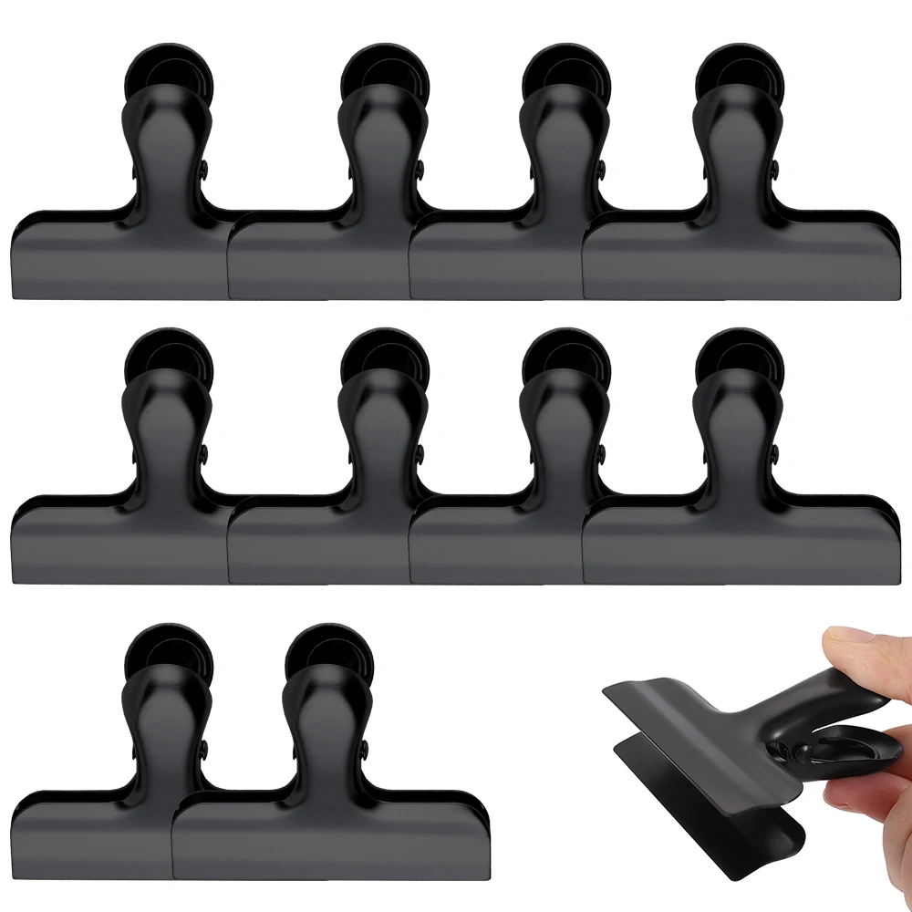 10PCS 3 Inch Stainless Steel Black/Silver Chip Clips Snap Food Bag Paper Clamps for Kitchen Office