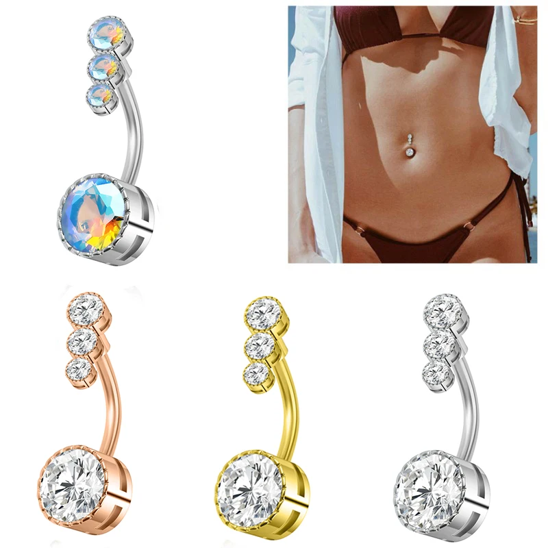 1pcs Stainless Steel Navel Nail, Round Zircon Navel Buckle, Navel Ring, Anti-Allergy Puncture Piercing Jewelry