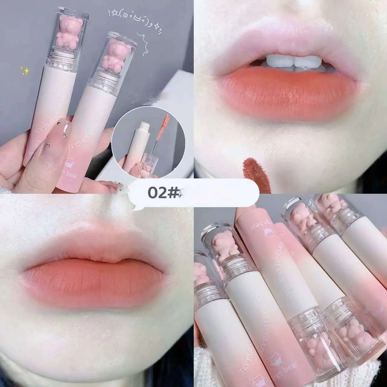 2023 New Bear Velvet Waterpoor rossetto Cute Lip Glaze Girl Chestnut Pink Lip Mud trucco coreano ragazza Lip Gloss trucco cosmetici