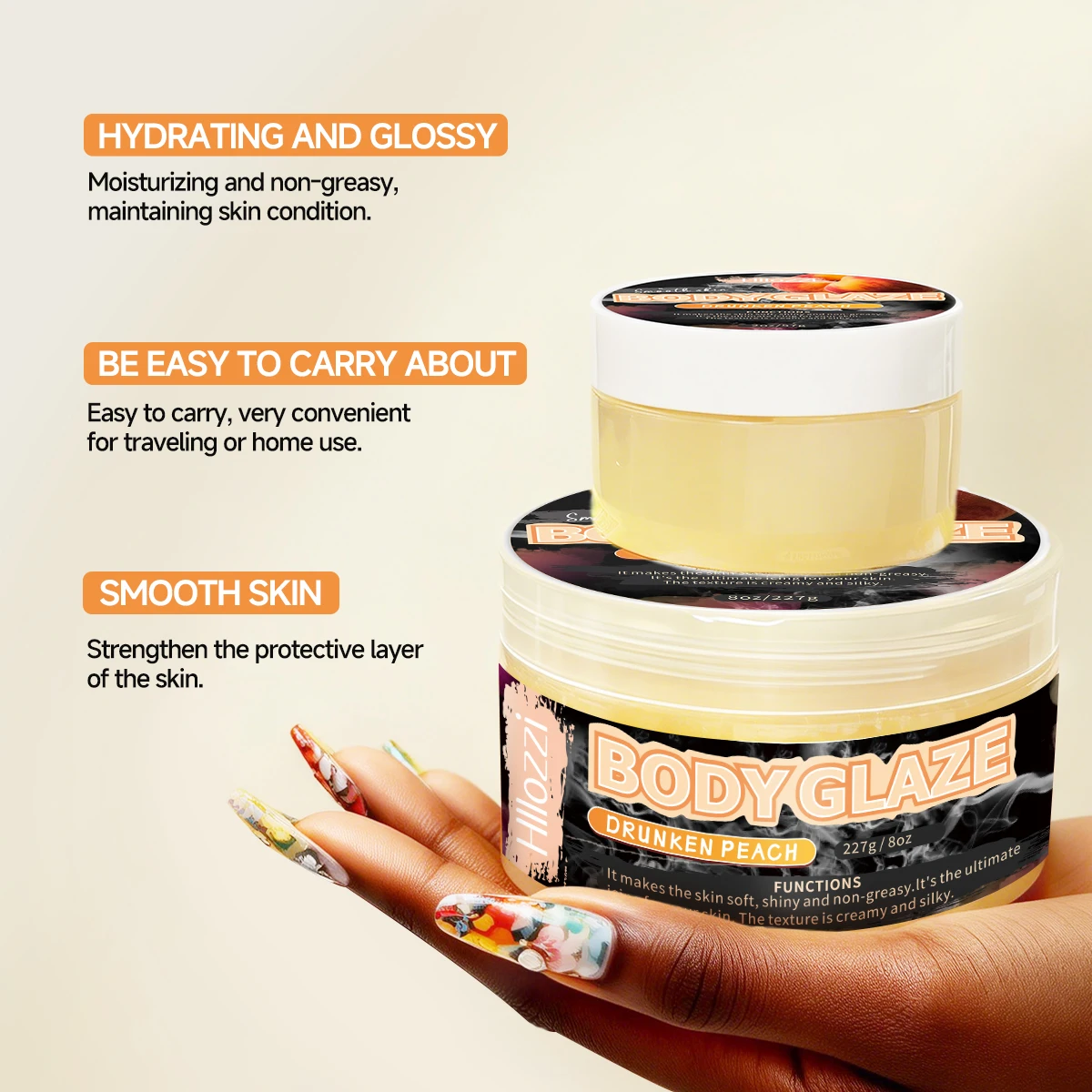 8oz 2oz Body Glaze Peach Moisturizes, Protects, and Repairs Skin Create a more even-looking skin tone