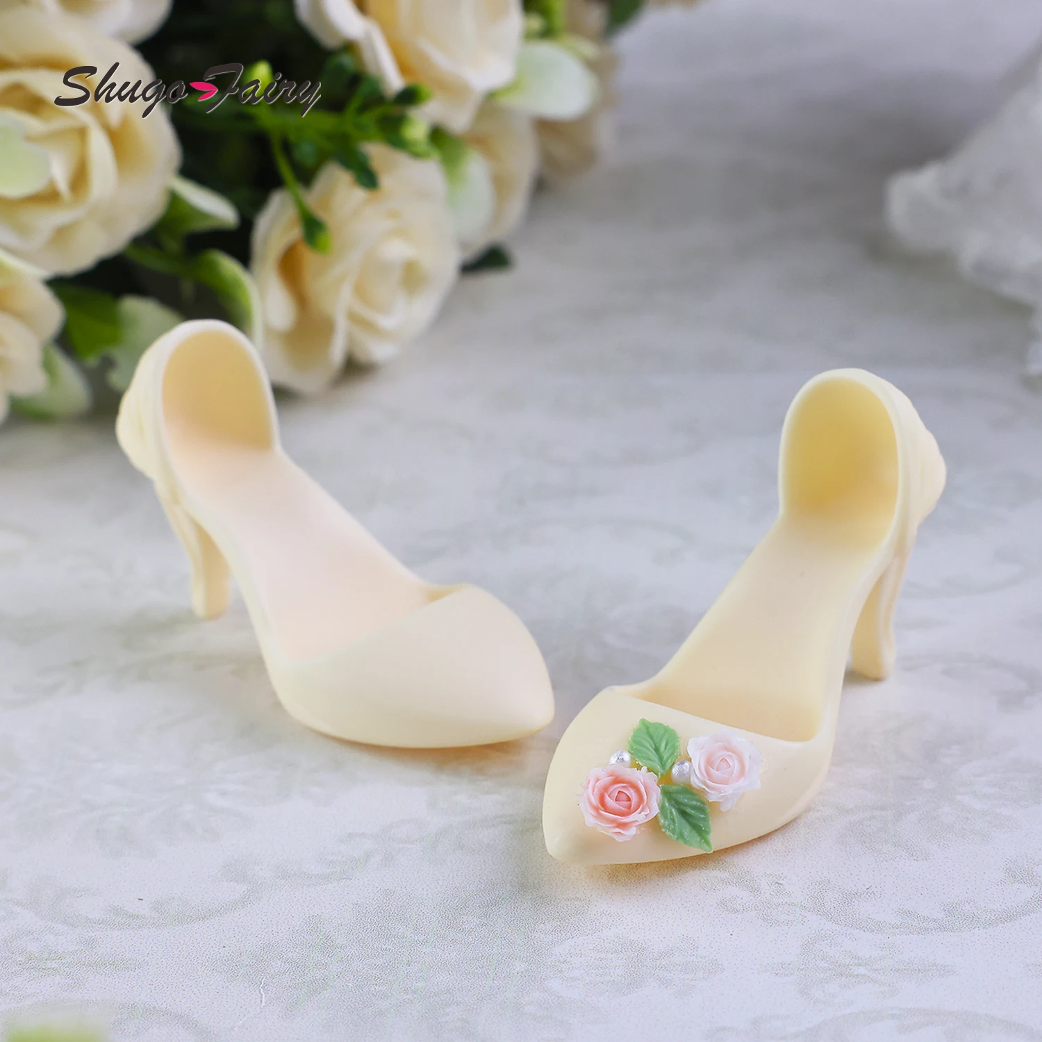 BJD Shoes 1/4 Handmade Resin Heels Shoes for 1/4 Dolls OOTD Decor Flowers  WX4-394 Elegant Doll Foot  Accessories ShugaFairy