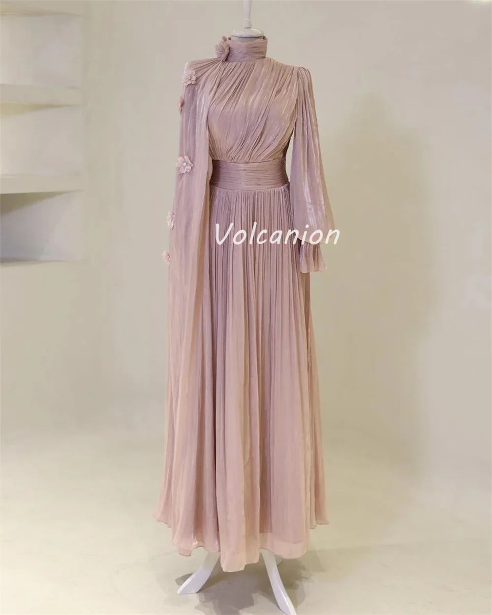 Customized Formal Classic Chiffon Flower Rhinestone Straight High Collar Long Dresses Bespoke Occasion Dresses Elegant Retro