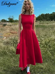Dulzura O-Neck Sleeveless Zipper A-Line Midi Dress Solid Sexy Elegant Casual Outfit Party Club Streetwear Autumn Winter