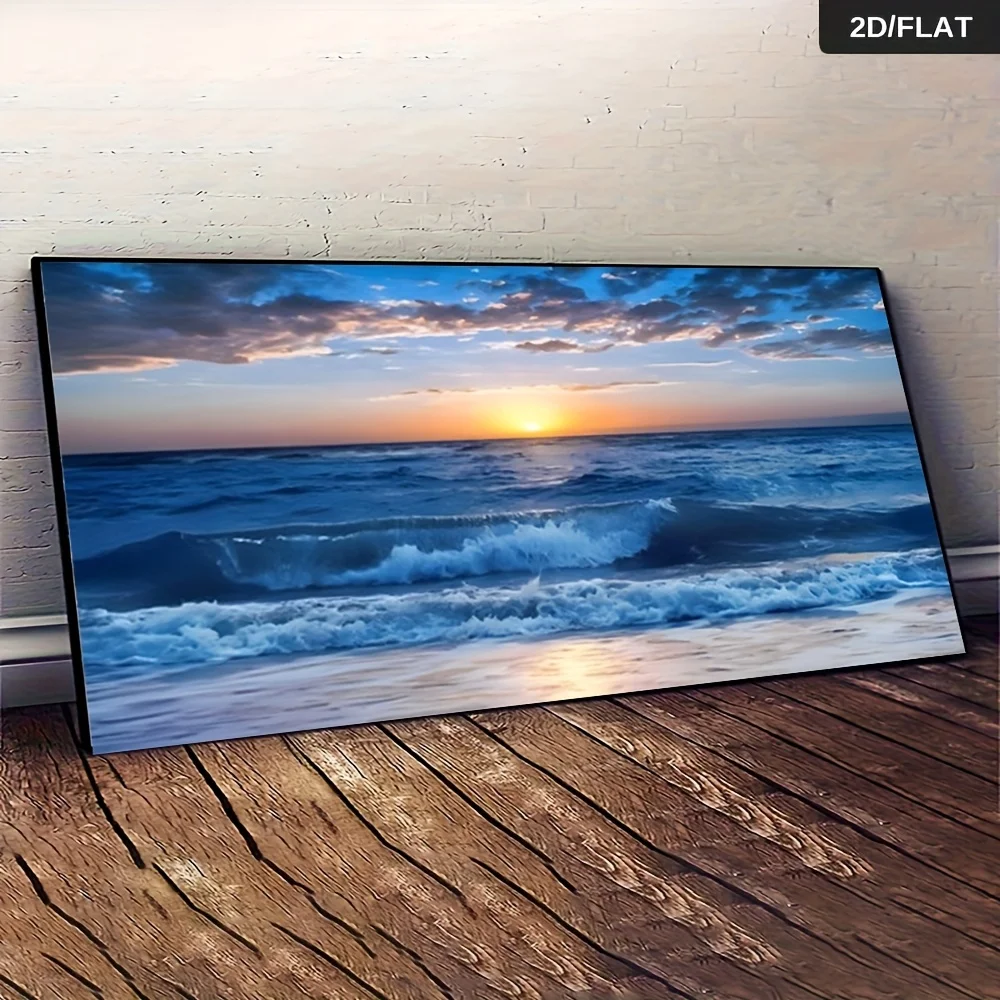 Frameless Modern Abstract Canvas Painting Depicting a Sunset at Sea, , Ideal for Bedroom Or Living Room Decor