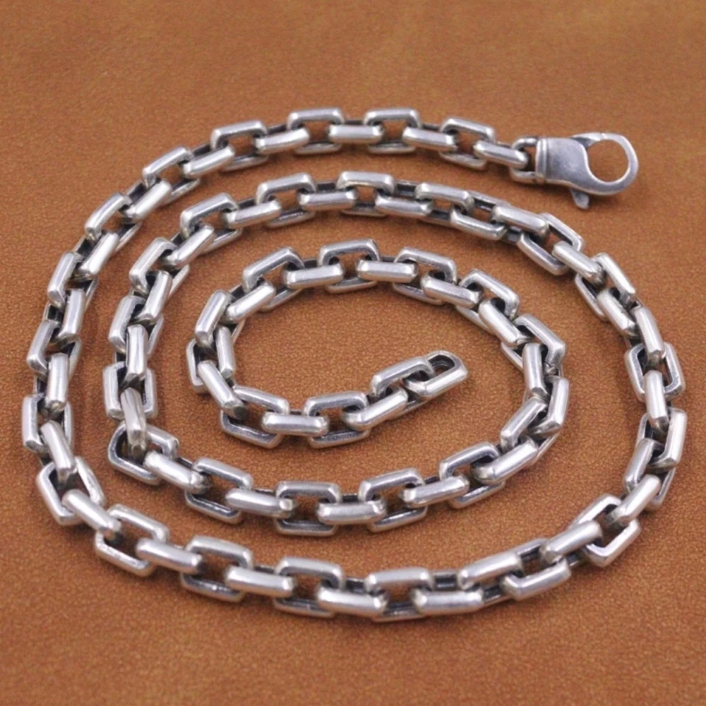 

Real Solid 925 Sterling Silver Chain Men 7mm Square Cable Rolo Link Necklace 68-69g/55cm